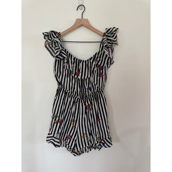 NWT. Lovers + Friends Quincy Striped Ruffle Striped Romper. Large - Picture 3 of 6
